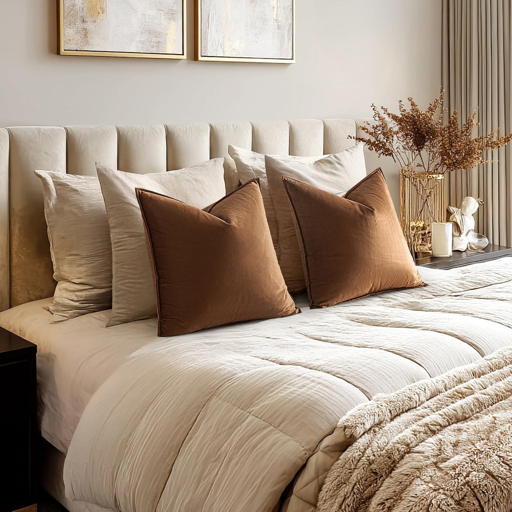 MIULEE Brown Velvet Throw Pillow Covers 20x20 Soft Decorative Solid Square Cushion Cases Pack of 2 Modern Luxury Home Decor for Couch, Sofa, Bedroom