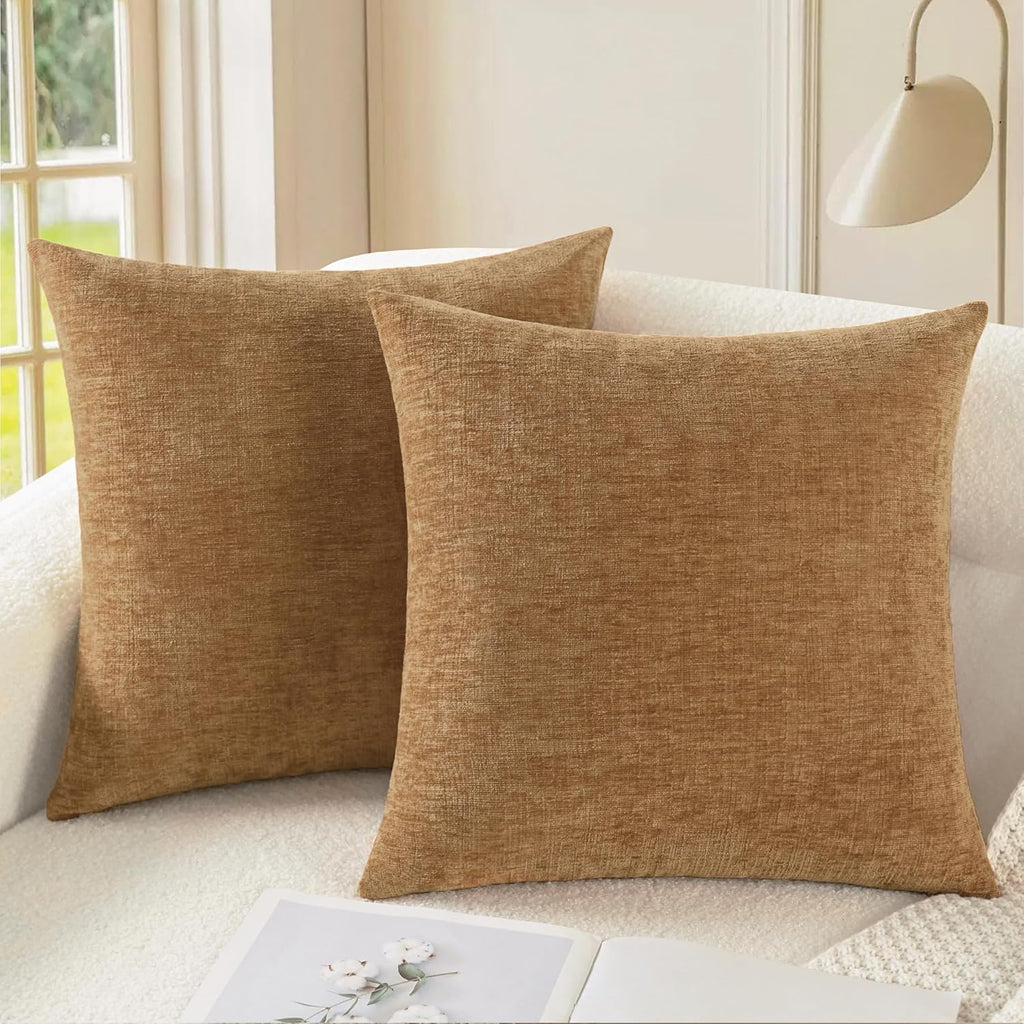 CaliTime Throw Pillow Covers Decorative 18 X 18 Inches Pack of 2 Cozy Chenille Cushion Cases for Couch Sofa Bed Living Room Home Navy Blue