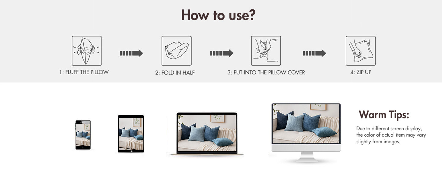 Pack of 4 Couch Throw Pillow Covers 18x18 Inch Neutral Blue Soft Decorative Chenille Pillow Covers Farmhouse Accent Cushion Covers for Boho Western Spring Coastal Decor Sofa Bed Living Room