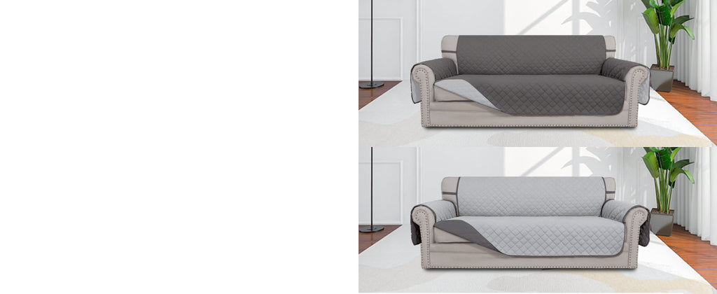Easy-Going Reversible Couch Cover for 3 Cushion Couch Sofa Cover for Dogs Water Resistant Furniture Protector Cover with Foam Sticks Elastic Straps for Pet Cat (Sofa, Gray/Light Gray)