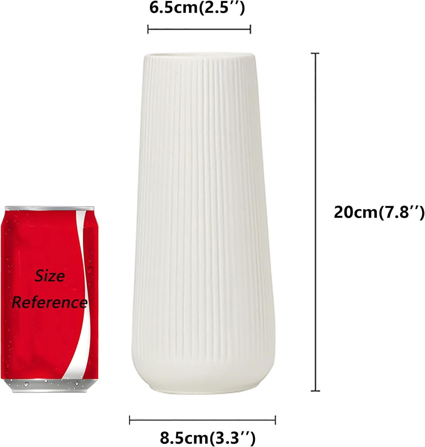 Ceramic Vase for Flower, Matte Black Ribbed Ceramic Vase for Home Decor, Nordic Minimalist Vase for Pampas Grass, Flowers Vases for Kitchen, Living Room, Bedroom, Office, Shelf Table (White)