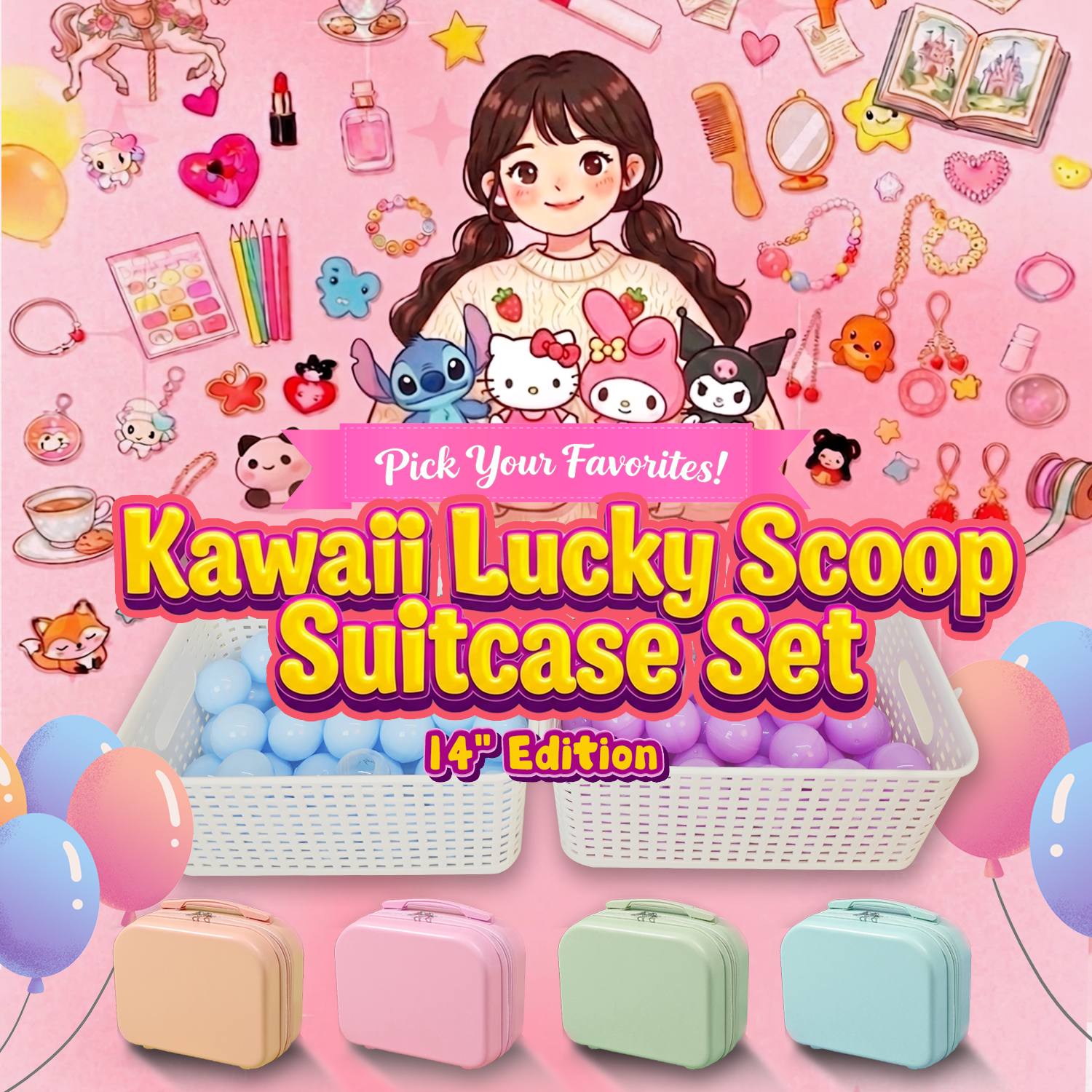 A-【Valise Kawaii Lucky Scoop】- Édition 14 po